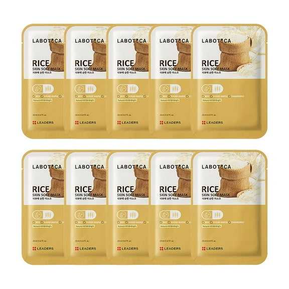 LEADERS Labotica Skin Soft Mask Rice - 20ml | Hydrating & Anti-Aging Face Mask for Dull Skin - 10 Sheets