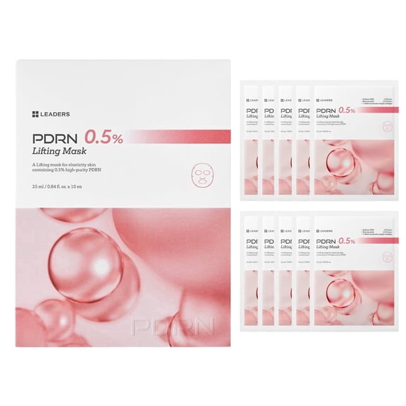 LEADERS PDRN 0.5% Lifting Mask – Firming & Elasticity Sheet Mask with High-Purity PDRN for Anti-Aging, Skin-Lifting, & Hydration – 10 Sheets