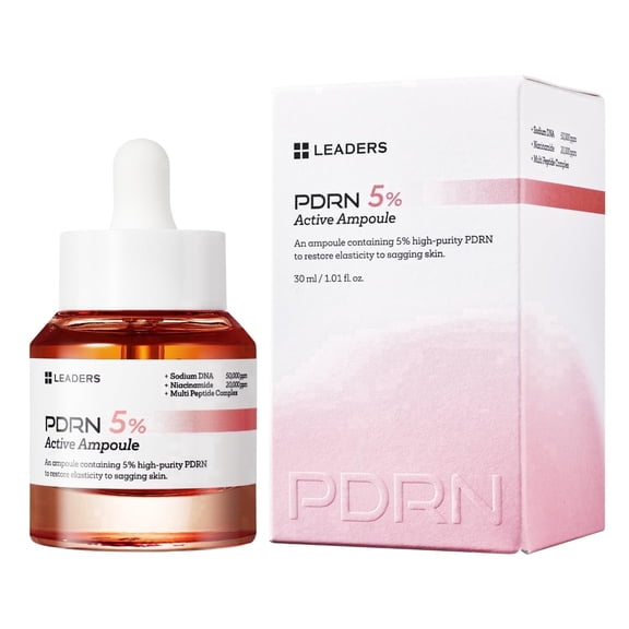 LEADERS PDRN 5% Active Ampoule – Anti-Aging Ampoule to Restore Elasticity to Sagging Skin & Improve Firmness, Lightweight & Hydrating Formula - 30ml