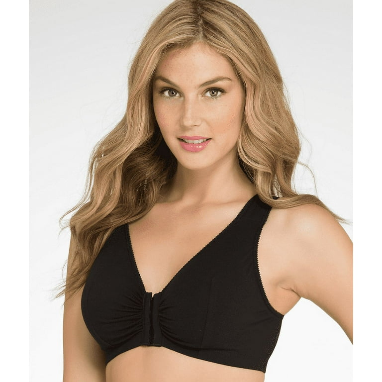 LEADING LADY BLACK FRONT-CLOSE COTTON WIRE-FREE BRA, SIZE US 42A-B NWOT