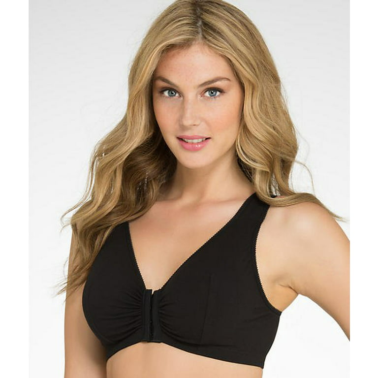 LEADING LADY Black Front-Close Cotton Wire-Free Bra, Size 36F/G/H, NWOT