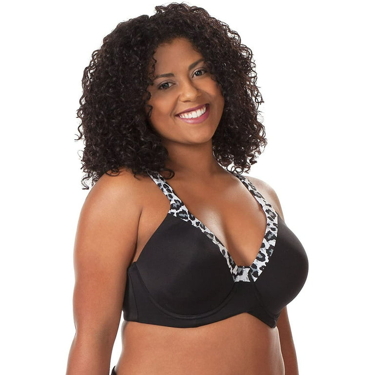 LEADING LADY Women's Plus-Size Plus Size Luxe Body T-Shirt Bra with  Underwire Support Bra, Black/Gray Leopard, 36F 