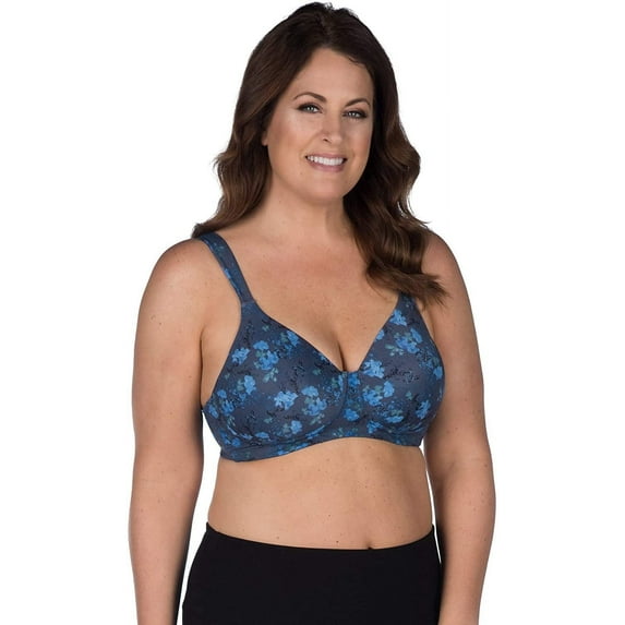 LEADING LADY Women's Plus-Size Wireless Padded T-Shirt Bra, Blue Floral, 36B