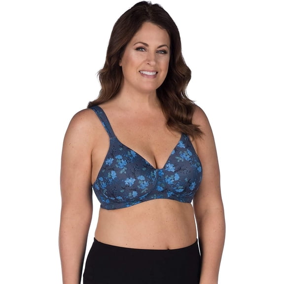 LEADING LADY Women's Plus-Size Wireless Padded T-Shirt Bra, Blue Floral, 38C