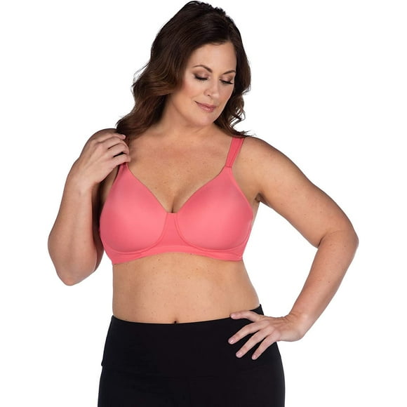 LEADING LADY Women's Plus-Size Wireless Padded T-Shirt Bra, Sun Kissed Coral, 50G