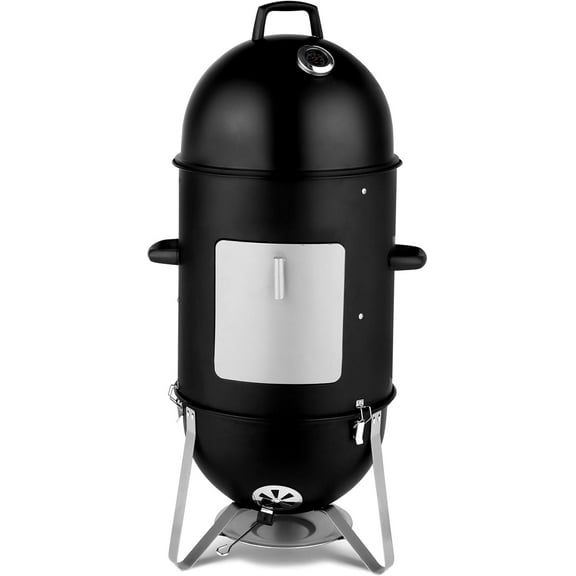 LEADZM 4-Tier 3-in-1 Vertical Charcoal Grill, BBQ Charcoal Smoker with Built-in Thermometer, Air Vent, and Access Doors, Perfect for Camping, Picnics, Backyard BBQs, and Tailgating Parties
