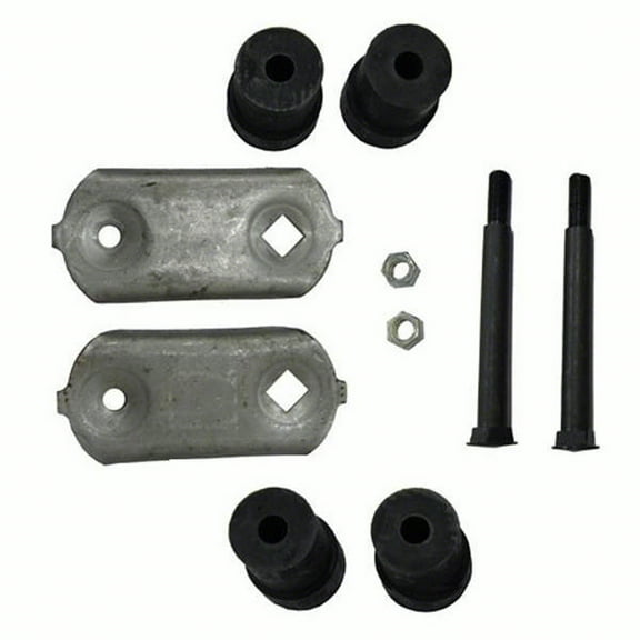 LEAF SPRING SHACKLE KIT; STEEL AND RUBBER COMPONENTS