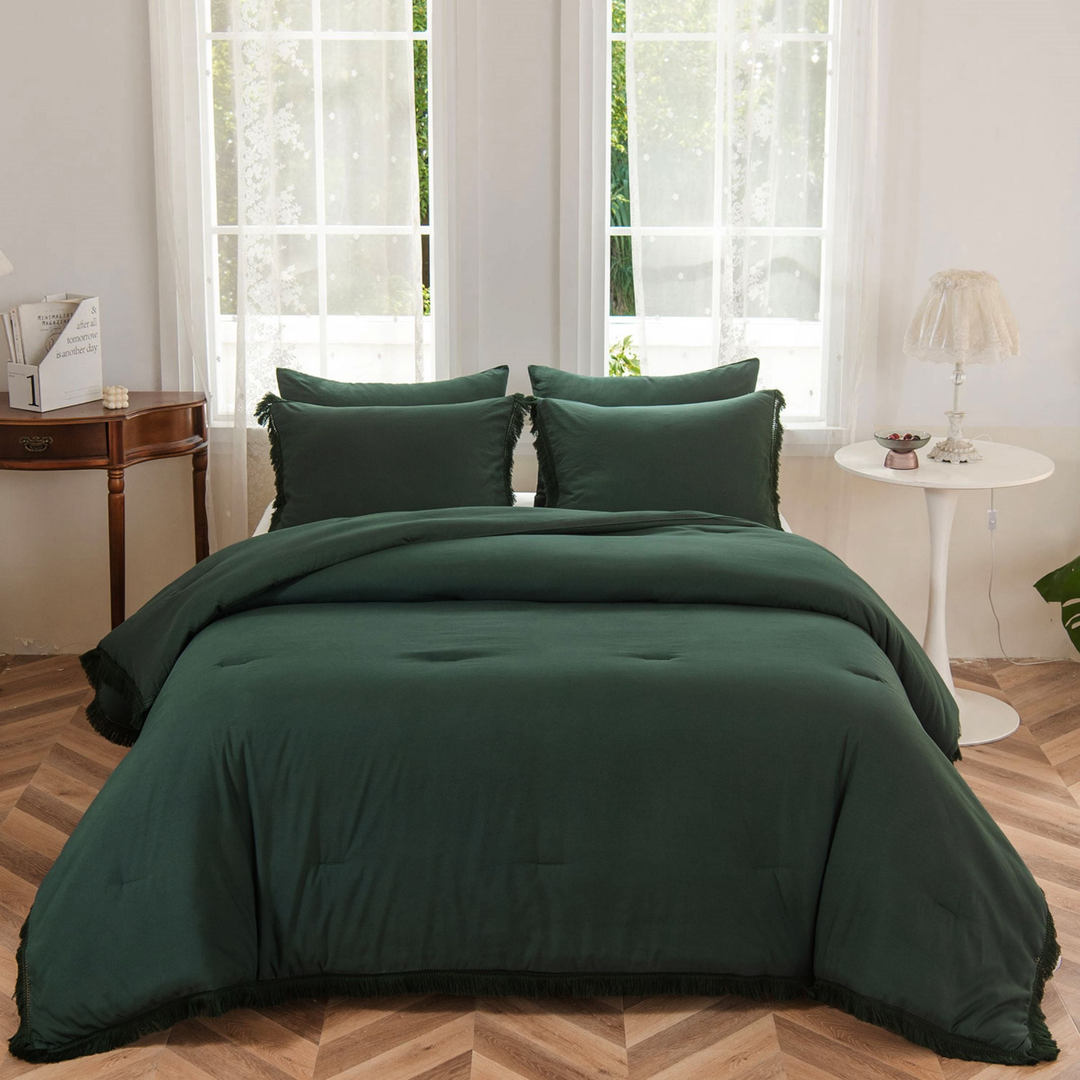 LEAFAX Emerald Green Comforter Set King Boho Bedding Set Exquisite