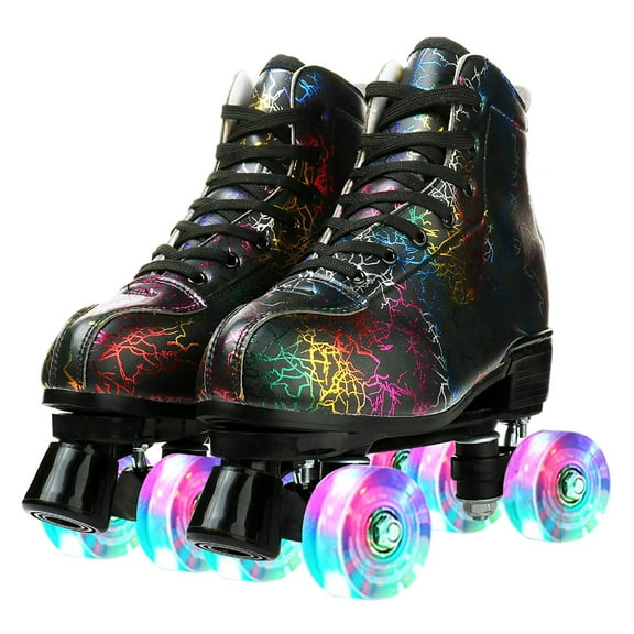 LEAFIS Roller Skate, Adult Teen Classic High Top Skates with Light up Wheels, Black, Women's 8.5