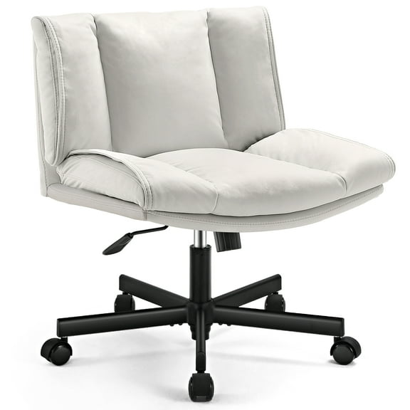 LEAGOO Armless Desk Chairs with Wheels Office Chair Vanity Chair with Technical Cloth Adjustable Swivel Computer Task Chairs for Home Base, Bedroom, Small Space, Make up,Off-white