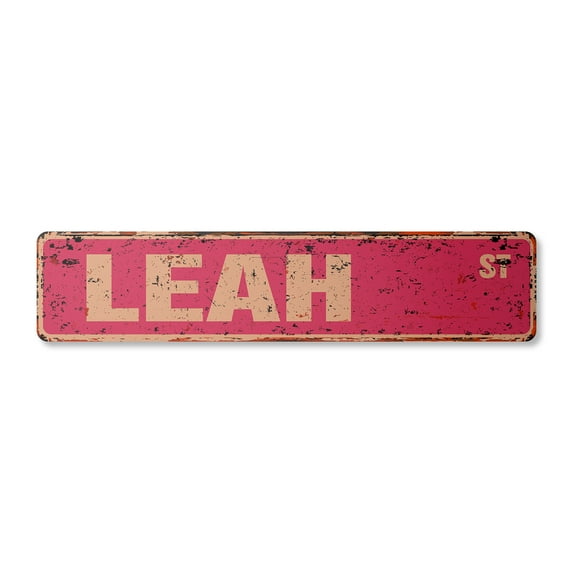 LEAH Vintage Aluminum Street Sign Childrens Name Room Metal Sign rustic metal tin | Indoor/Outdoor | 24" Wide