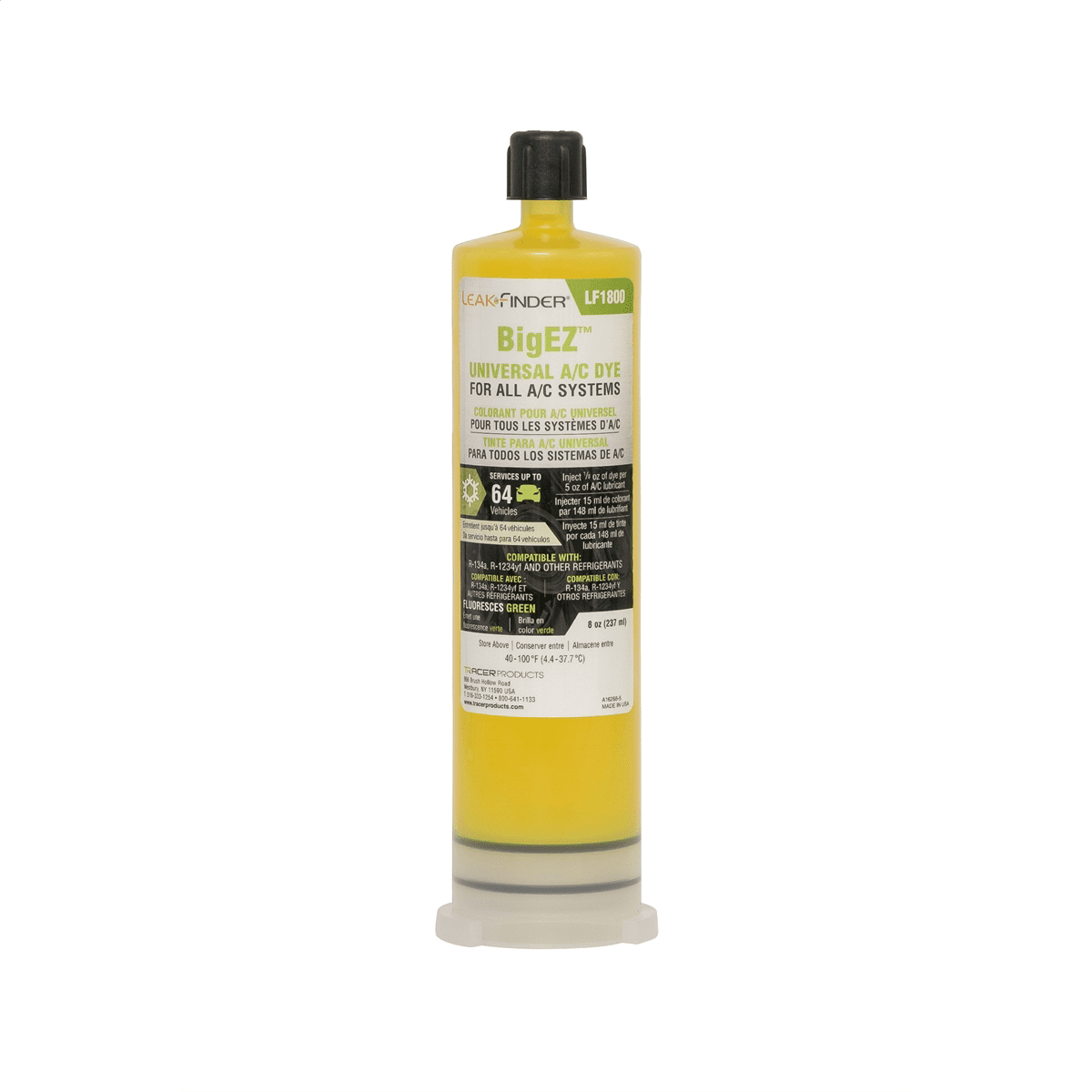 LEAKFINDER LF1800 BIGEZ Automotive Universal Air Conditioner Refrigerant Leak Detection Dye, Services R134a, R-1234yf Systems, (1) 8oz AC Fluorescent LEAKFINDER LF1800 BIGEZ Automotive Universal Air Conditioner Refrigerant Leak Detection Dye, Services R134a, R-1234yf Systems, (1) 8oz AC Fluorescent