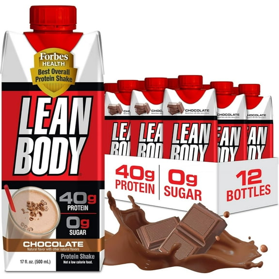 Labrada Lean Body Protein Shake, Chocolate, 40g Protein, 17 fl oz Bottles, Pack of 12