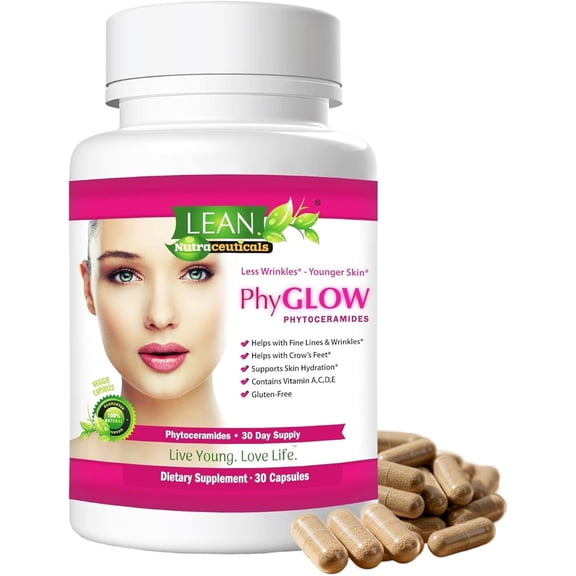 LEAN Nutraceuticals Phytoceramides 350mg Vegan Skin Care Supplement with Vitamins A, C, D, E - 30 Capsules