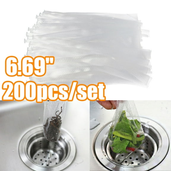 LEAQU 200Pcs Kitchen Sink Filter Disposable Kitchen Sink Strainer Plug Mesh Fliter Screen Net Bag, Shower Drain Protector Hair Catcher, Laundry Metal Drain Cover for Kitchen Sinks 