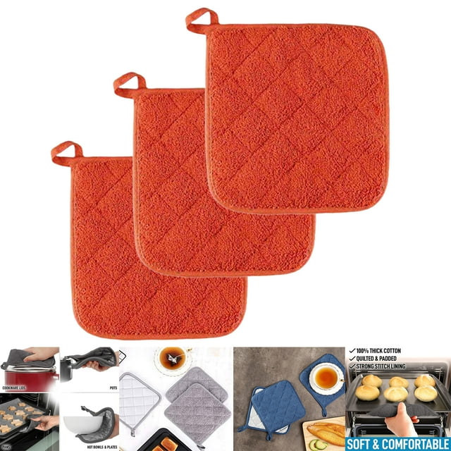 LEAQU 3Pcs Heat Resistant Cotton Kitchen Pot Holders, 7"x7" Hot Pot