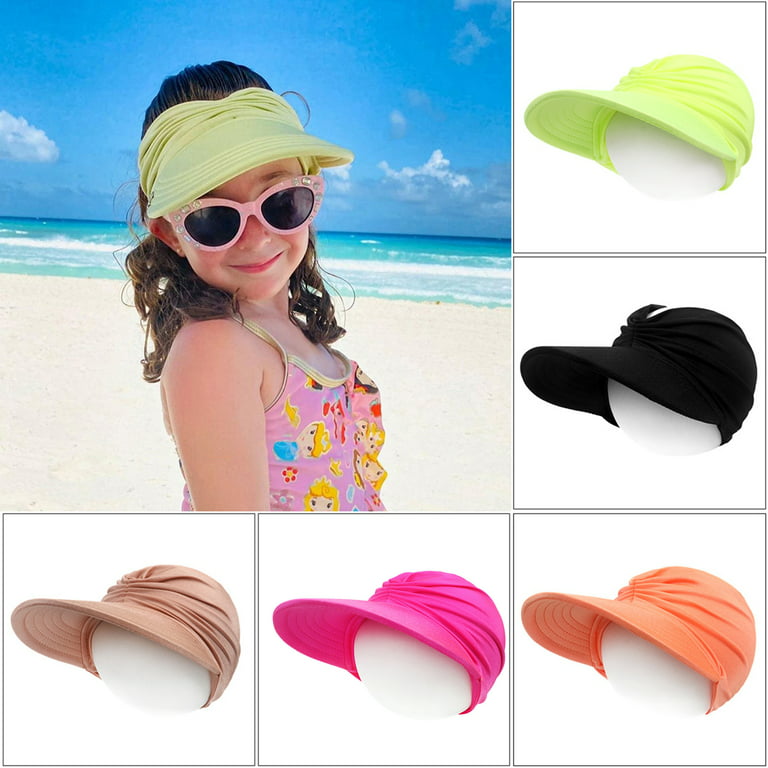 LEAQU Kids Girls Summer Hat, Sun Visor Hat Wide Brim Summer UV Protection  Beach Cap Elastic Hollow Top Style