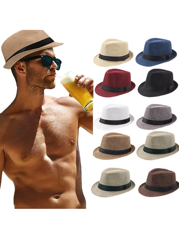 Unisex Summer Panama Straw Fedora Hat Short Brim Roll Up Cap Beach Sun Hat Classic for Men Women