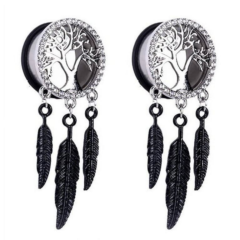 LEAQU Women Punk Rhinestone Leaves Piercing Ear Tunnels Plugs