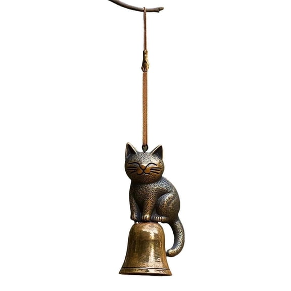 Cat Shaped Copper Wind Chime, Decorative Hanging Wind Bell for Indoor Outdoor Patio Balcony Garden, Cute Animal Home Decor