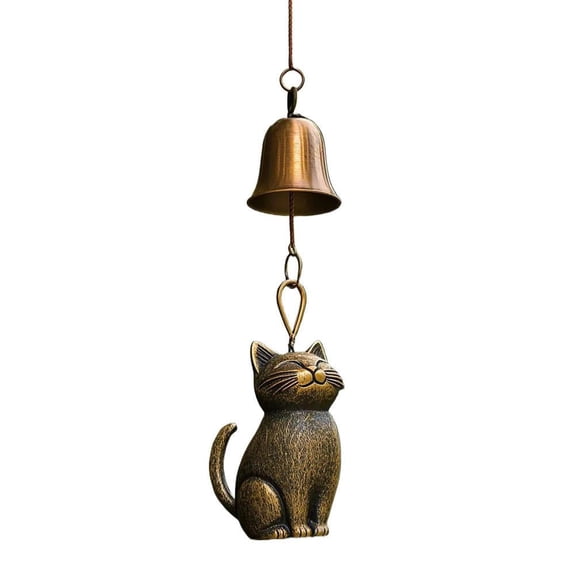 Cat Shaped Copper Wind Chime, Decorative Hanging Wind Bell for Indoor Outdoor Patio Balcony Garden, Cute Animal Home Decor