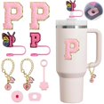 thumbnail image 1 of LEARNEVER Compatible Cup Accessories Set Pink, 2 Stickers 2 Straw Caps 2 Pendants 3 Anti-Overflow Parts for Tumbler, 1 of 8