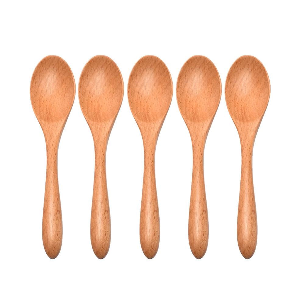 LEARNEVER Wooden Spoons Set Long Handle Natural Wood Table Spoons For