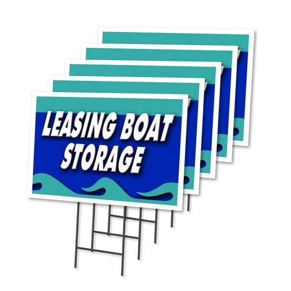 LEASING BOAT STORAGE 5 Pack Of 12" x 16" Yard Sign & Stake outdoor plastic window | Advertise Your Business | Stake Included Image On Front Only | Made in The USA