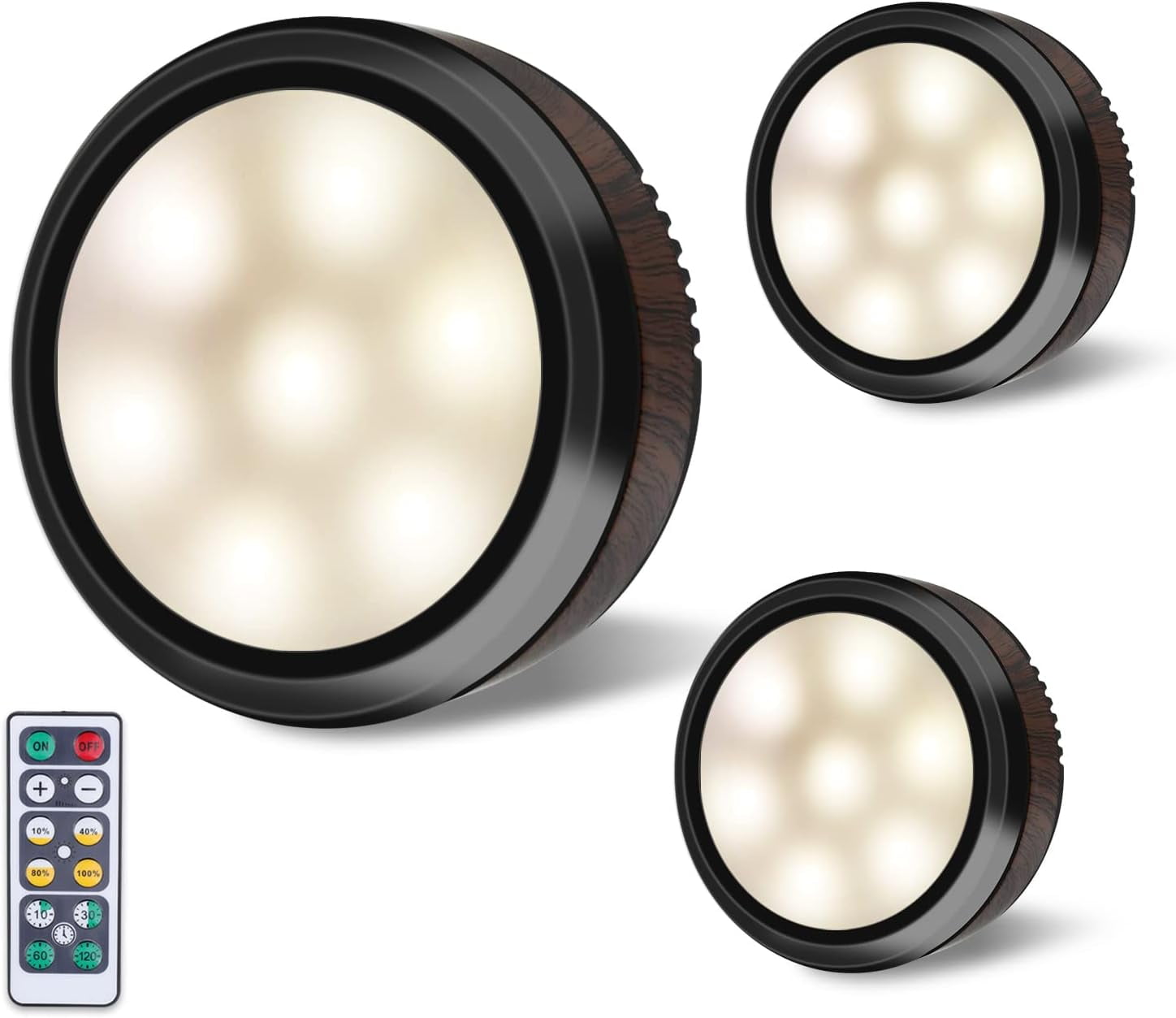 LEASTYLE Puck Lights with Remote 3.12inch Battery Operated Under Cabinet Lights Wireless LED Closet Lights Dimmable Tap On Sticky Lights Under
