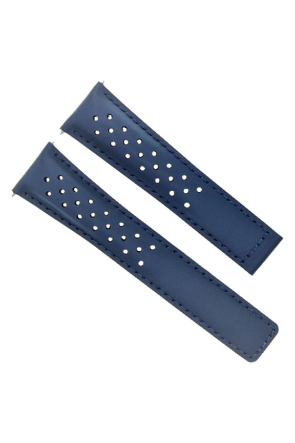 LEATHER BAND STRAP 22MM DEPLOYMENT CLASP FOR TAG HEUER MONACO BLUE PERFORATED