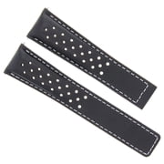 LEATHER BAND STRAP 22MM, Black with White Stitching, Compatible With TAG HEUER CARRERA MONACO F1 WATCH BLACK WS PERFORAT