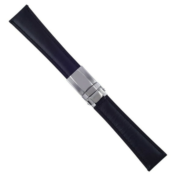 LEATHER BAND STRAP BAND FOR ROLEX DAYTONA ZENITH 16518 16520 WATCH SMOOTH BLACK