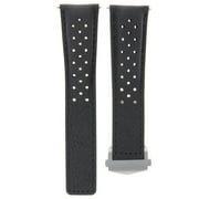 LEATHER BAND STRAP CLASP 22MM, Black, Brushed Silver Clasp, Compatible With TAG HEUER CARRERA CALIBRE 16 BLACK PERFORAT