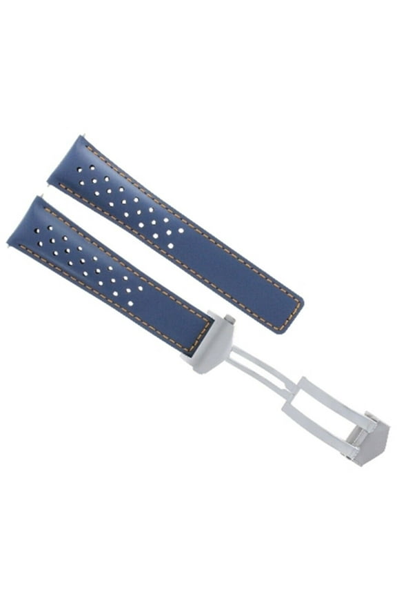 LEATHER BAND STRAP CLASP 22MM FOR TAG HEUER MONACO CALIBRE12 CAW2111 BLUE OS