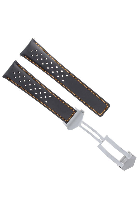 LEATHER BAND STRAP CLASP 22MM FOR TAG HEUER MONACO CARRERA BLACK OS PERFORAT