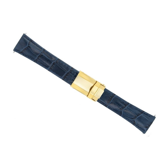 LEATHER BAND STRAP FOR ROLEX DAYTONA 16518 116519 116520 REGULAR GOLD CLASP BLUE