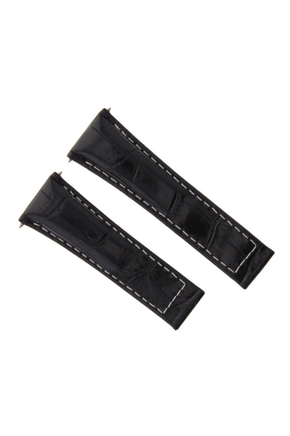 LEATHER BAND STRAP ITALIAN FOR ROLEX DAYTONA 116519 BLACK WHITE STITCH SHORT