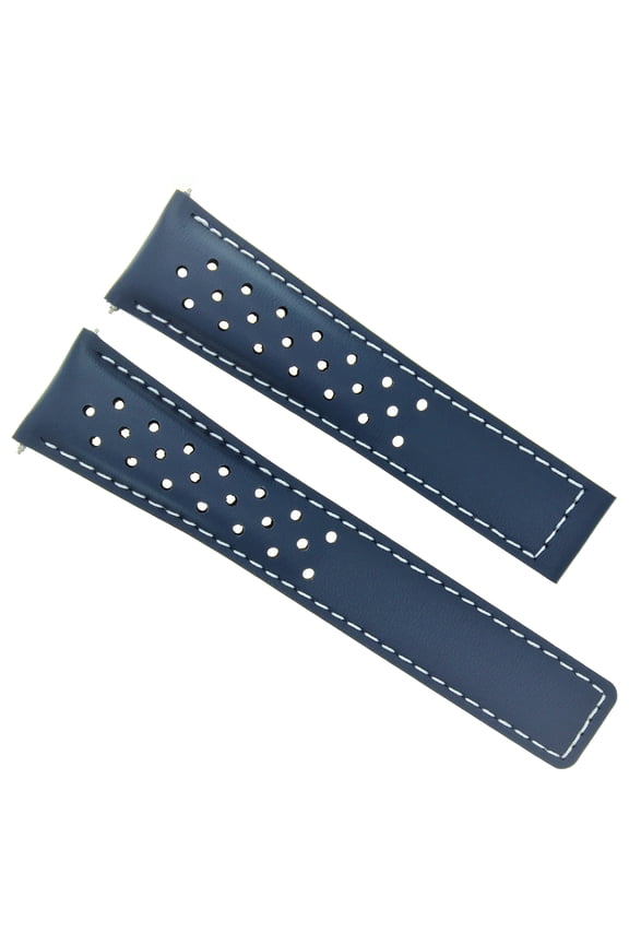 LEATHER BAND STRAP SMOOTH CLASP 22MM FOR TAG CARRERA MONACO F1 BLUE WS PERFORAT
