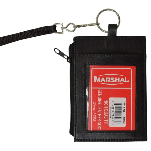 LEATHER ID CARD Badge Holder Neck Pouch Ring Wallet with strap 761 R (C)