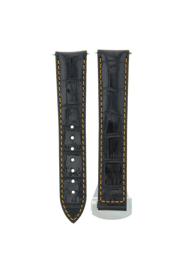 LEATHER STRAP BAND DEPLOYMENT CLASP FOR 22MM OMEGA PLANET OCEAN WATCH BLACK OS