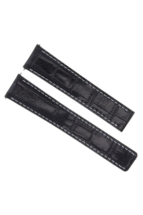 LEATHER STRAP BAND FOR 20/18 OMEGA SEAMASTER  PLANET OCEAN BLACK WHITE STITCH