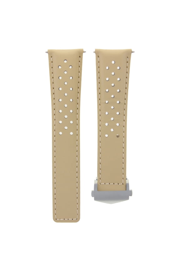 LEATHER WATCH BAND CLASP 22MM FOR TAG HEUER MONACO GRAND CARRERA BEIGE PERFORAT