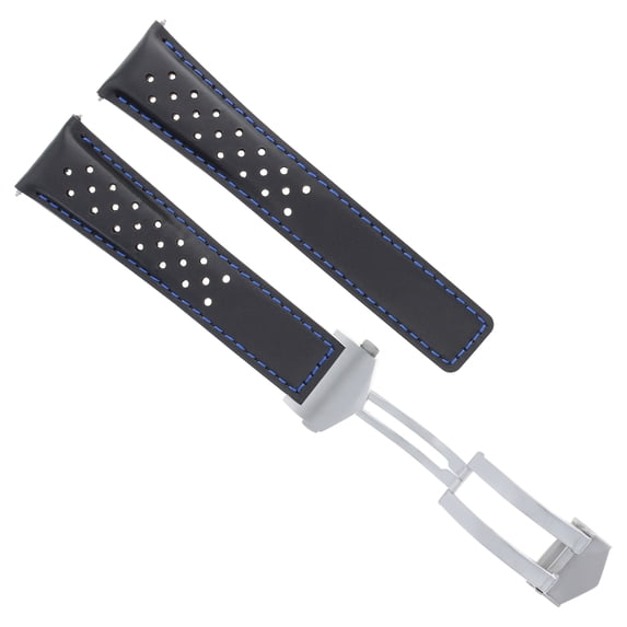 LEATHER WATCH BAND STRAP 19MM FOR TAG HEUER CARRERA WAR201A + CLASP BLACK BLUE