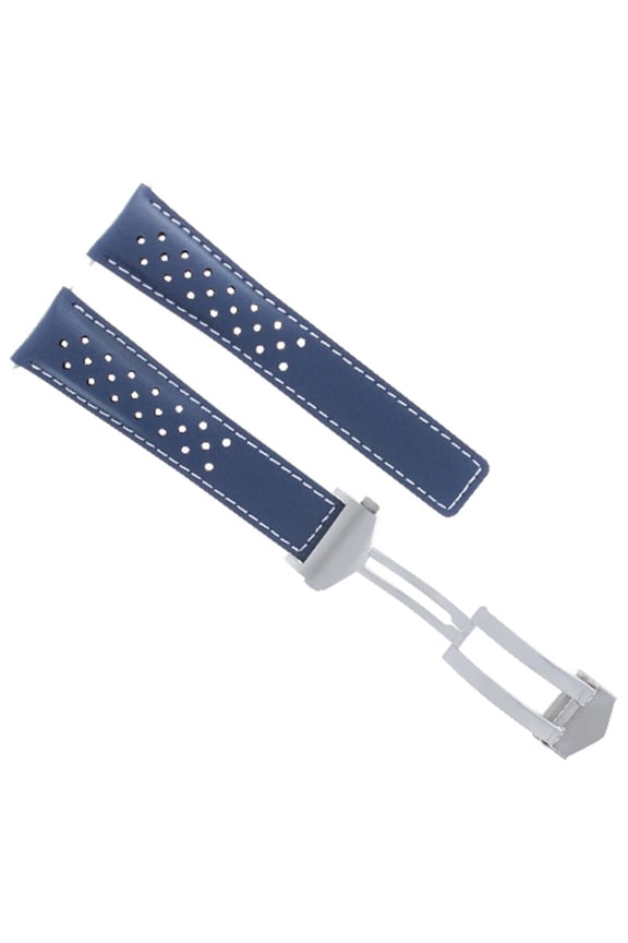 LEATHER WATCH BAND STRAP 22MM FOR TAG MONACO CAW211P.FC6356 BLUE WS PERFORAT