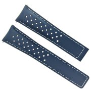 Leather Watch Band Strap 19mm, Blue with White Stitching, Compatible With Tag Heuer Carrera WV211B Blue Perforated