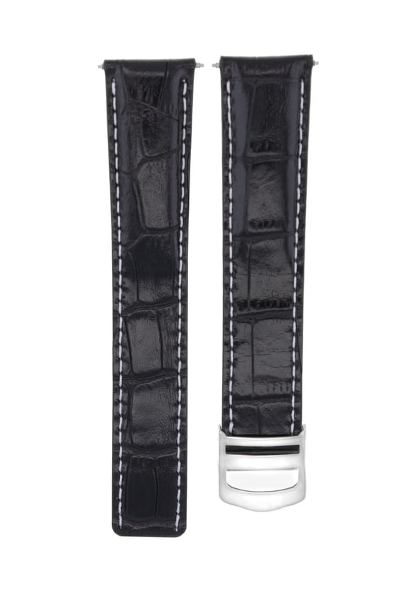LEATHER WATCH STRAP BAND FOR 36MM BREITLING PILOT WATCH 18/16MM CLASP BLACK WHIT