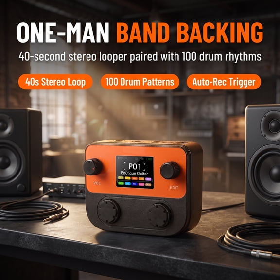 LEATIC Pocket Guitar Multi Effects Pedal, 125 Effects 40 Amp Sims 40s Looper 100 Drum Patterns, USB Recording 24bit/48kHz, Compact All-in-One Processor for Guitar & Bass Orange
