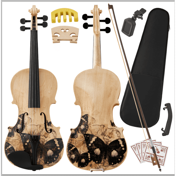 LEATIC  Violin Starter Kit Full Size Beginner Hard Case Bow Shoulder Rest Tuner Spare Strings Handmade Matte Finish Finger Guide Bridge Mute