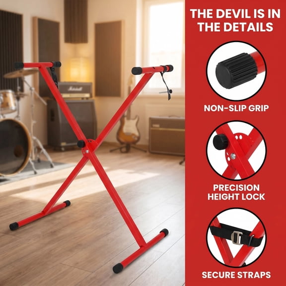 LEATIC X Style Keyboard Stand Single Tube Adjustable 12 to 38 Inch Foldable Portable Locking Strap 110 Lbs for 54 to 88 Key Electric Piano (Red)