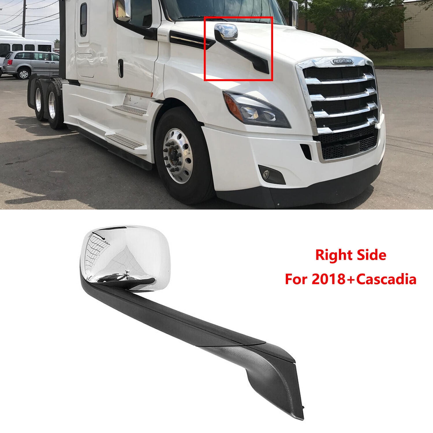 LEAVAN Chrome Hood Mirror For Freightliner Cascadia 2018 LEAVAN Chrome Hood Mirror For Freightliner Cascadia 2018